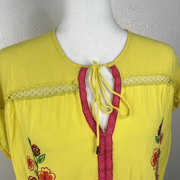 The Pioneer Woman Blouse Women Extra Large Yellow Pink Floral Embroider Boho Top - Picture 8 of 13